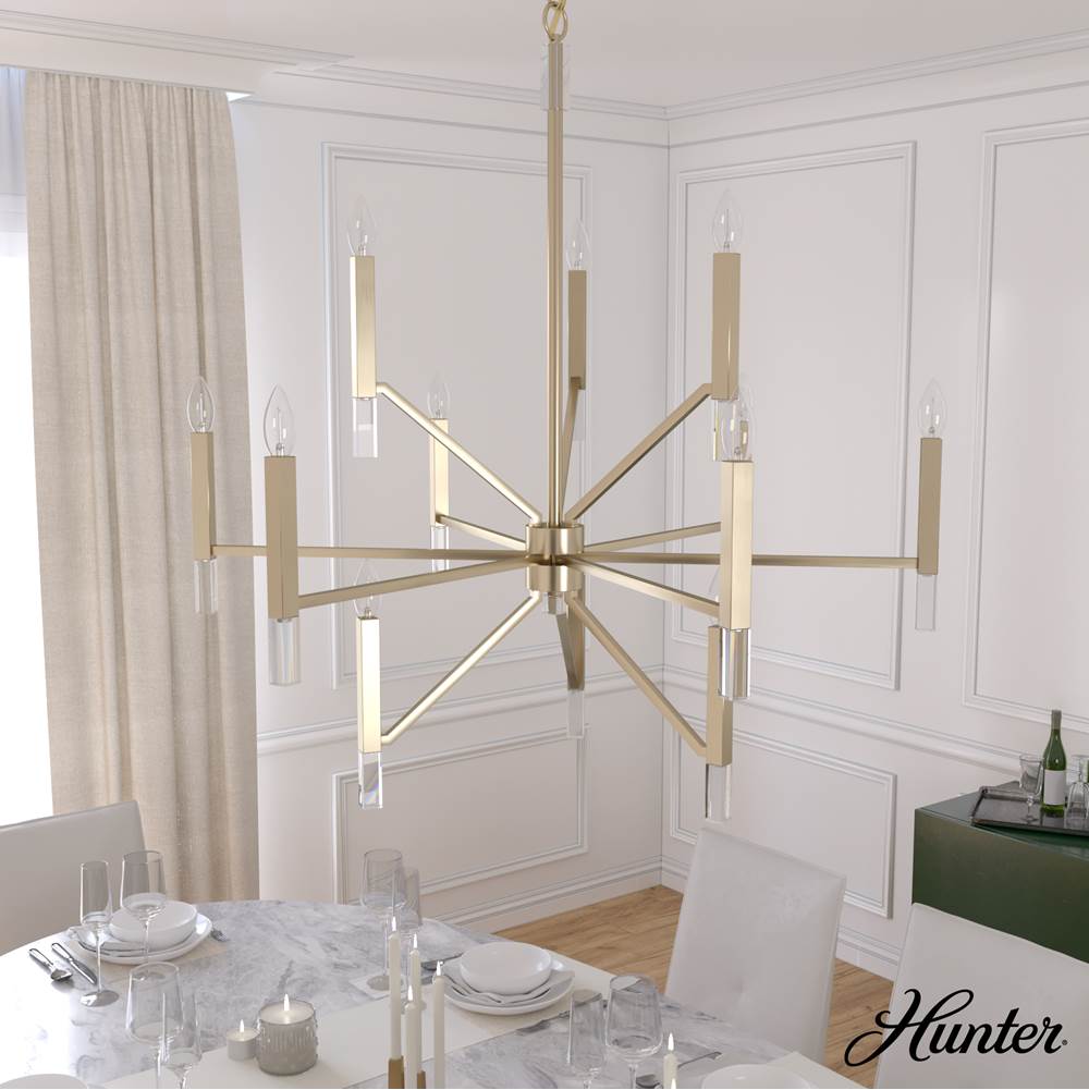 Hunter 19529 Palm Gold Hunter Sunjai Palm Gold 12 Light Chandelier Ceiling Light Fixture Image 5