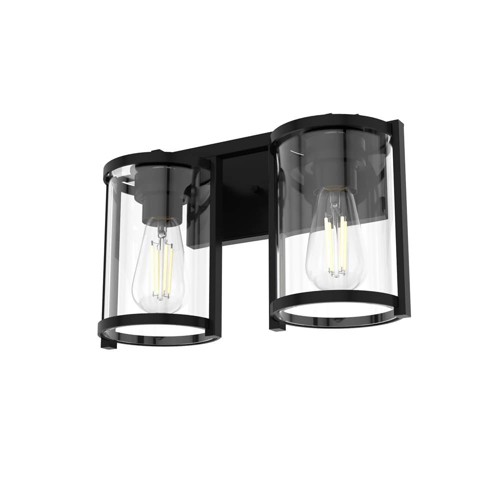 Hunter 48000 Matte Black Astwood Matte Black With Clear Glass 2 Light Vanity Wall Light Fixture Image 1