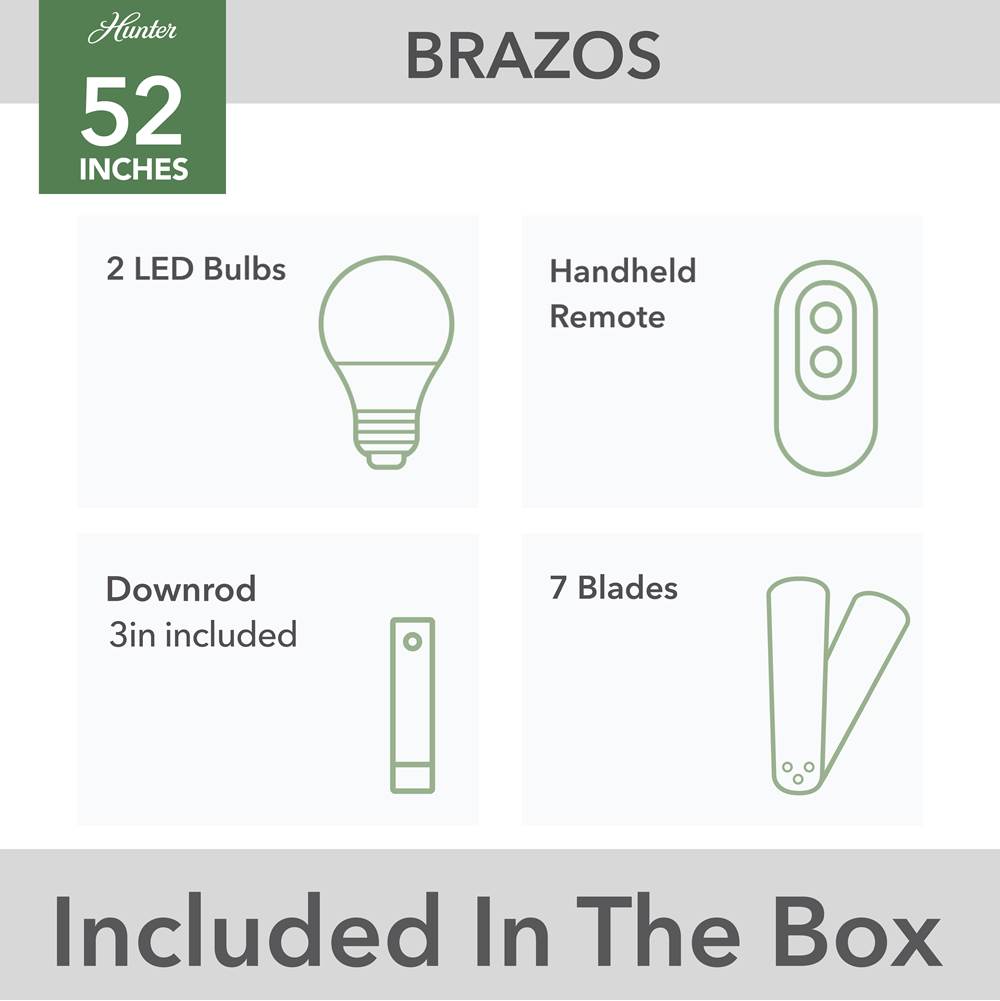 Hunter Brazos 52 Inch Brazos Matte Black Damp Rated Ceiling Fan With Led Light Kit And Handheld Remote