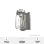 Hunter 48016 Brushed Nickel,Grey Wood Devon Park Brushed Nickel And Grey Wood With Clear Glass 1 Light Sconce Wall Light Fixture Image 2