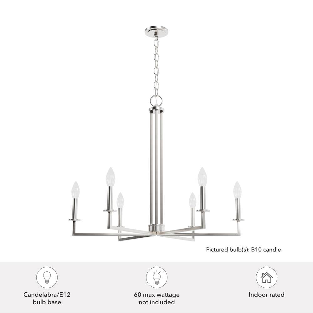 Hunter 19621 Brushed Nickel Hunter Bearden Brushed Nickel 6 Light Chandelier Ceiling Light Fixture Image 3