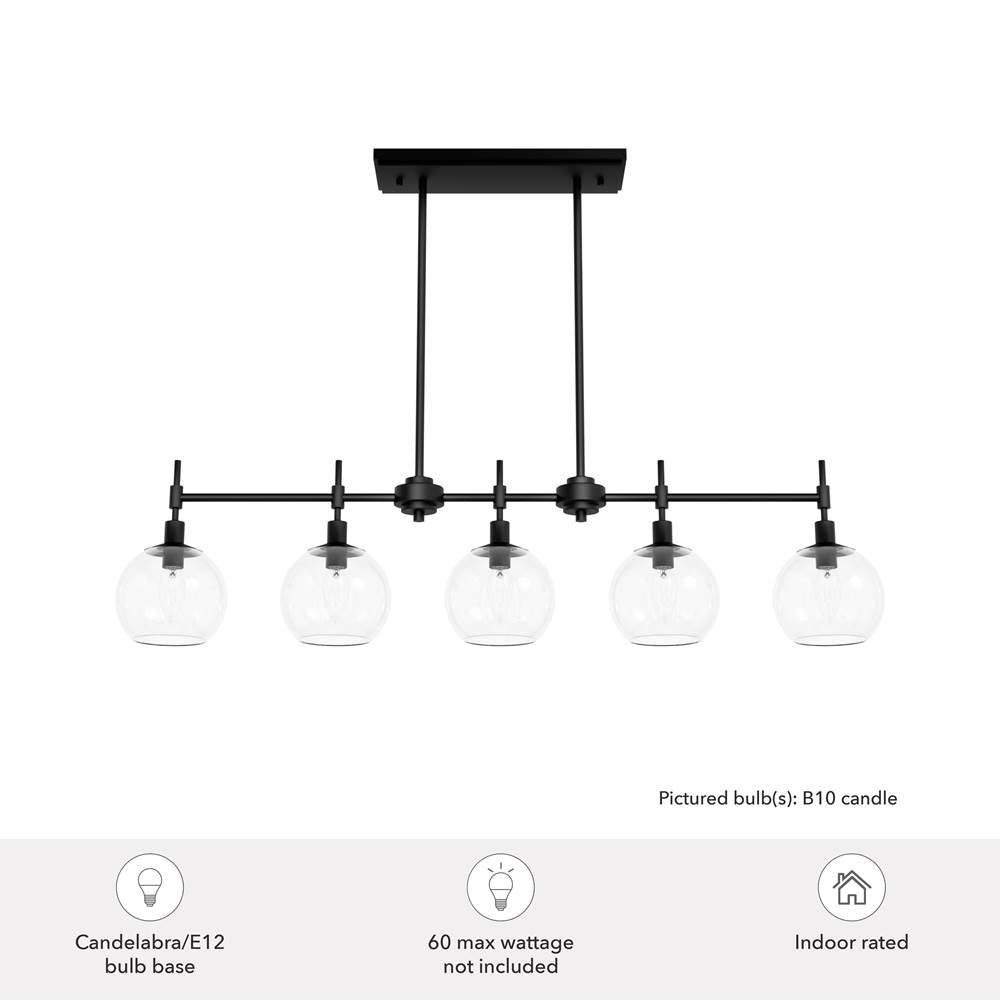 Hunter 19511 Matte Black Xidane Matte Black With Clear Glass 5 Light Chandelier Ceiling Light Fixture Image 2