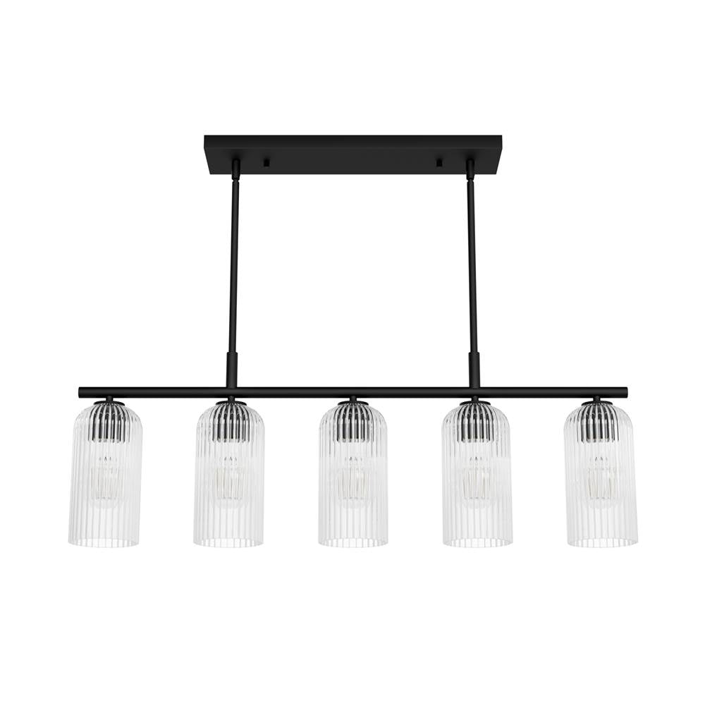 Hunter 13232 Matte Black Beverly Glen Matte Black With Clear Glass 5 Light Chandelier Ceiling Light Fixture Image 1