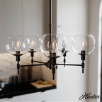 Hunter 19510 Matte Black Xidane Matte Black With Clear Glass 5 Light Chandelier Ceiling Light Fixture Image 4