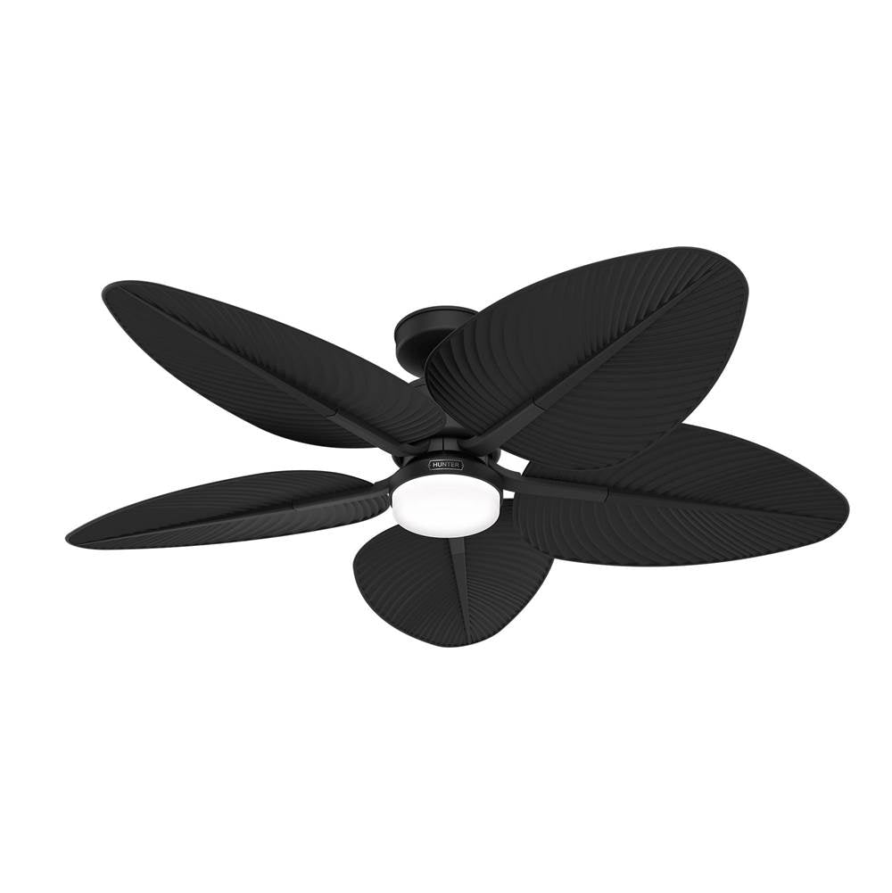 Hunter 53013 Matte Black 52 Inch Tropic View Matte Black Damp Rated Ceiling Fan With Led Light Kit And Wall Control Image 1