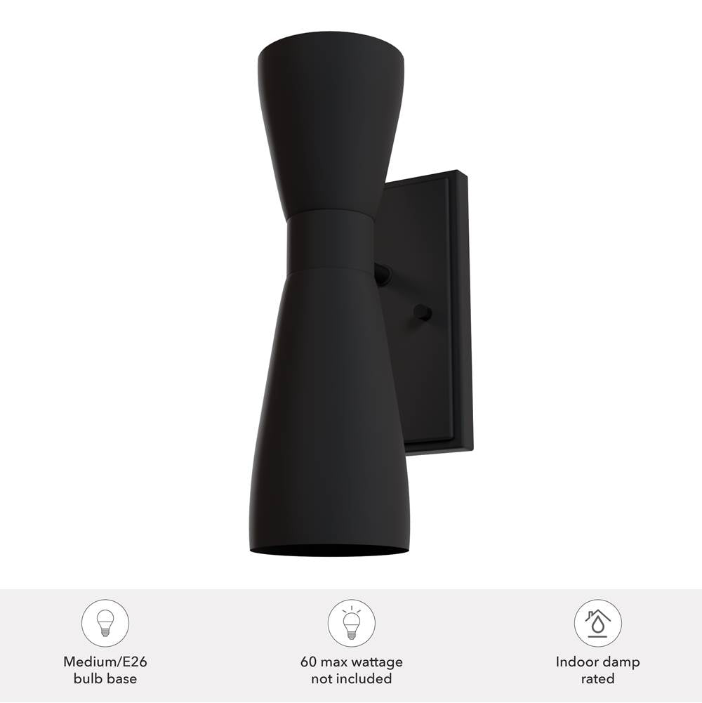 Hunter 19826 Flat Matte Black Hunter Zola Flat Matte Black 2 Light Sconce Wall Light Fixture Image 2