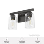 Hunter 13076 Noble Bronze Hartland Noble Bronze With Seeded Glass 2 Light Vanity Wall Light Fixture Image 2