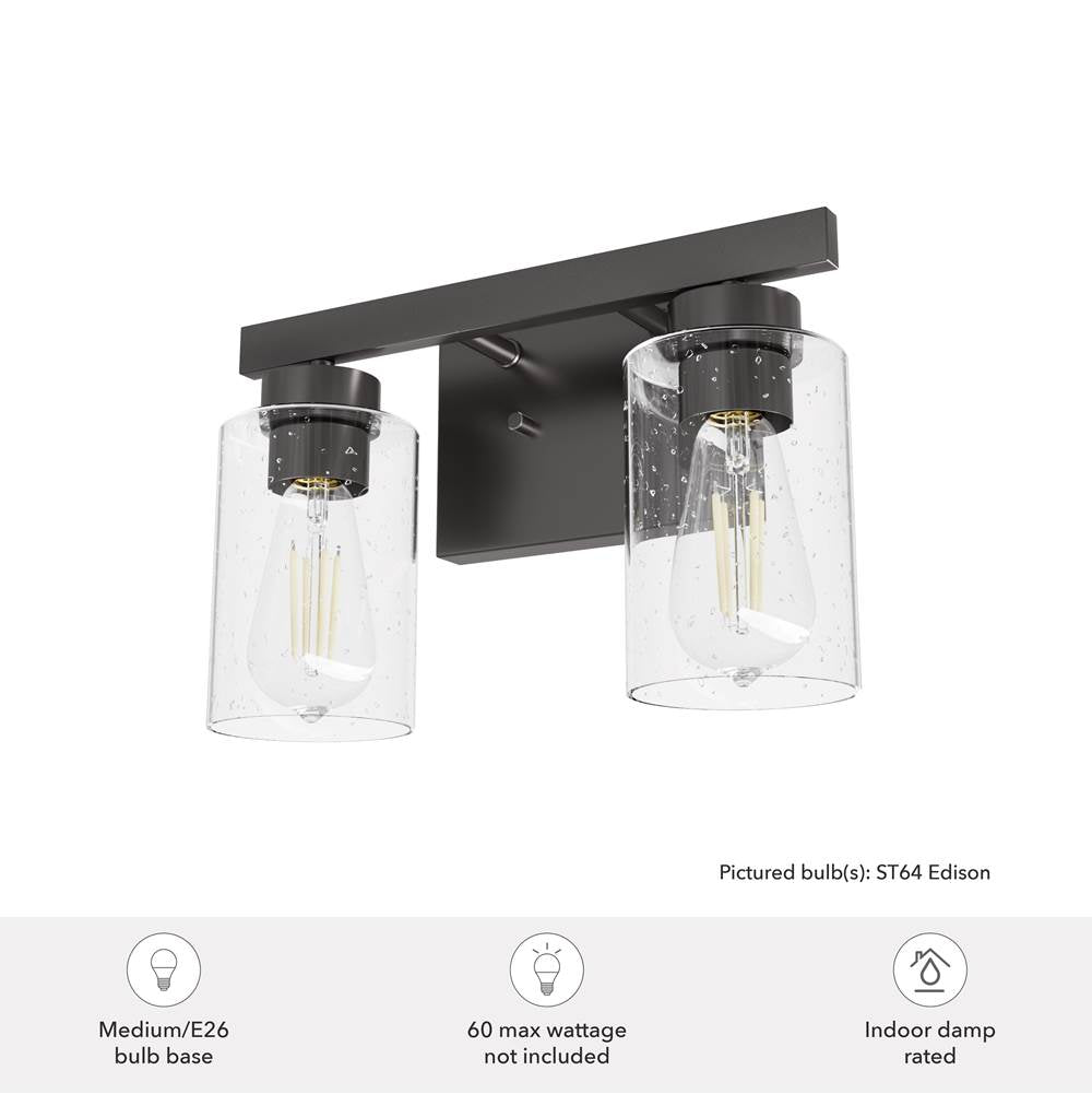 Hunter 13076 Noble Bronze Hartland Noble Bronze With Seeded Glass 2 Light Vanity Wall Light Fixture Image 2