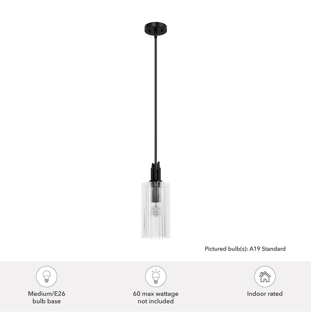 Hunter 45224 Matte Black Gatz Matte Black With Clear Fluted Glass 1 Light Pendant Ceiling Light Fixture Image 2