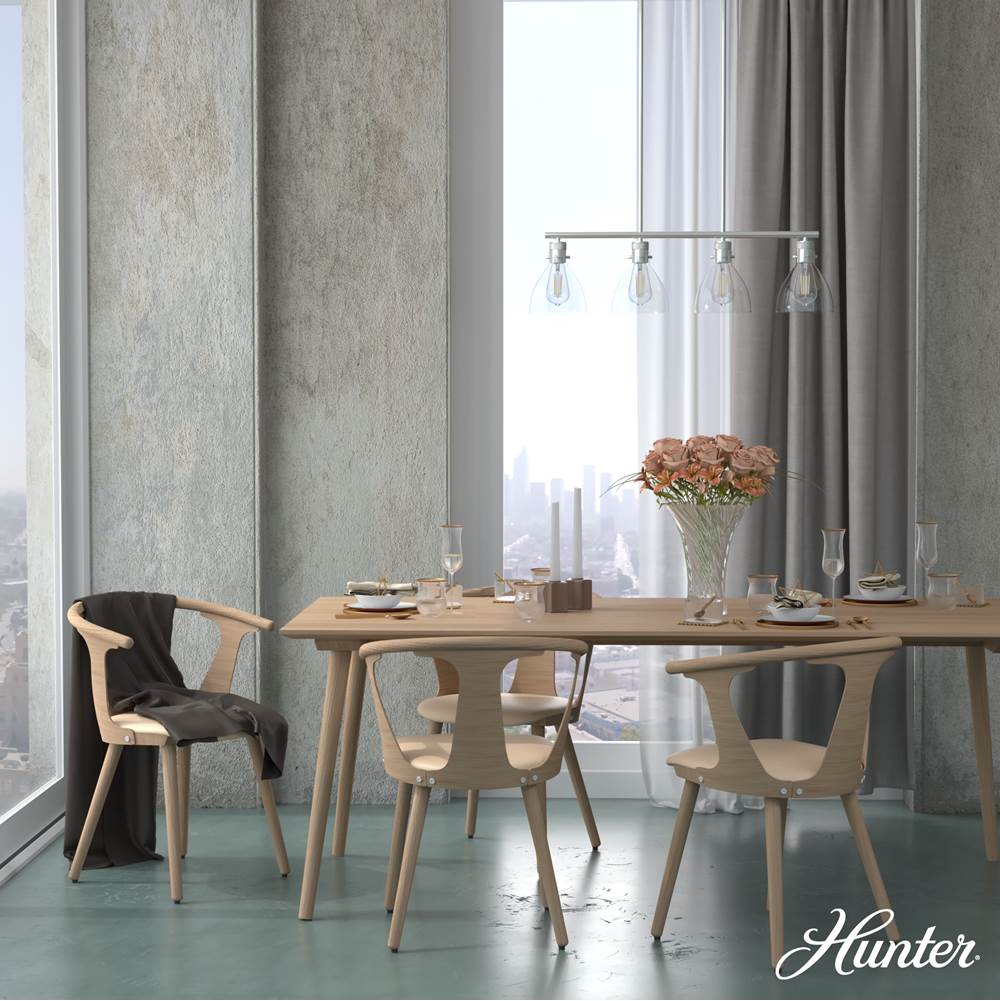 Hunter 48038 Brushed Nickel Van Nuys Brushed Nickel With Clear Glass 4 Light Chandelier Ceiling Light Fixture Image 6