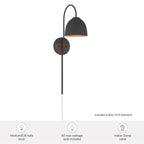 Hunter 48176 Matte Black Erling 1 Light Large Pin Up Sconce Black Image 5