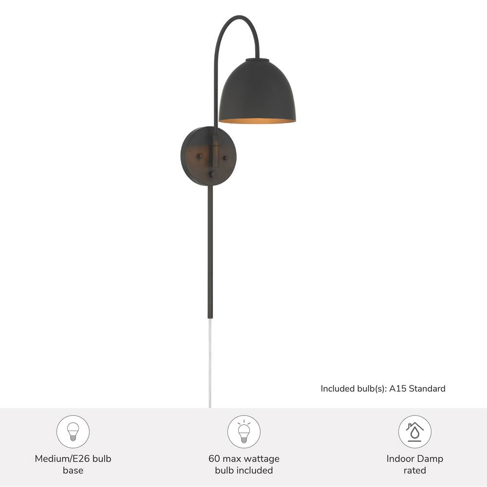 Hunter 48176 Matte Black Erling 1 Light Large Pin Up Sconce Black Image 5
