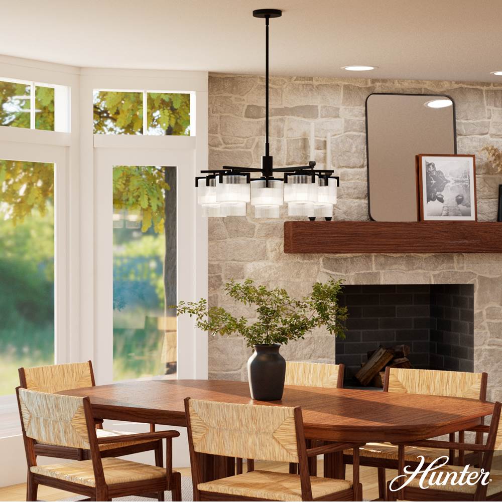 Hunter 13137 Matte Black Ontario Matte Black With Clear Glass 5 Light Chandelier Ceiling Light Fixture Image 3