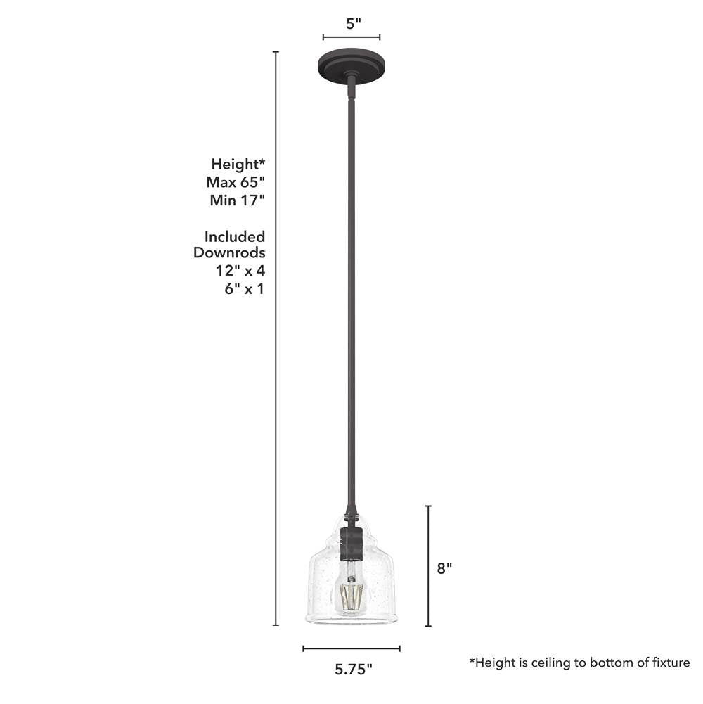Hunter 19657 Noble Bronze Dunshire Bell Clear Seeded Glass 1 Light 6 Inch Mini Pendant Image 2