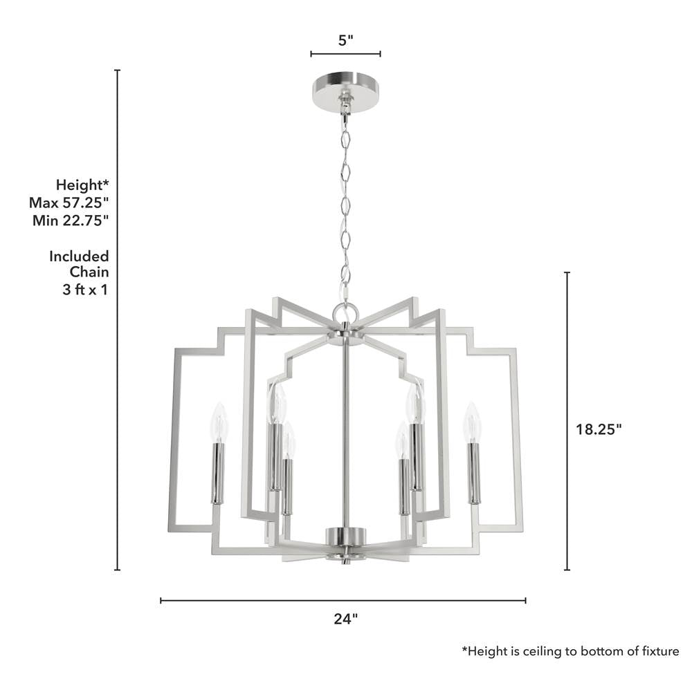 Hunter 19573 Brushed Nickel Zoanne 6 Light Chandelier 24 Inch Image 2