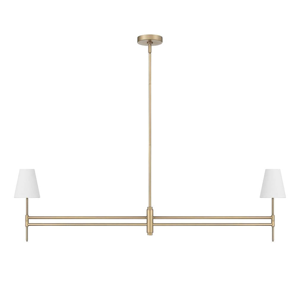 Hunter 13253 Luxe Gold,Off White Linen Camelia Stem Jasmine Roth 2 Light Linear Chandelier Image 1
