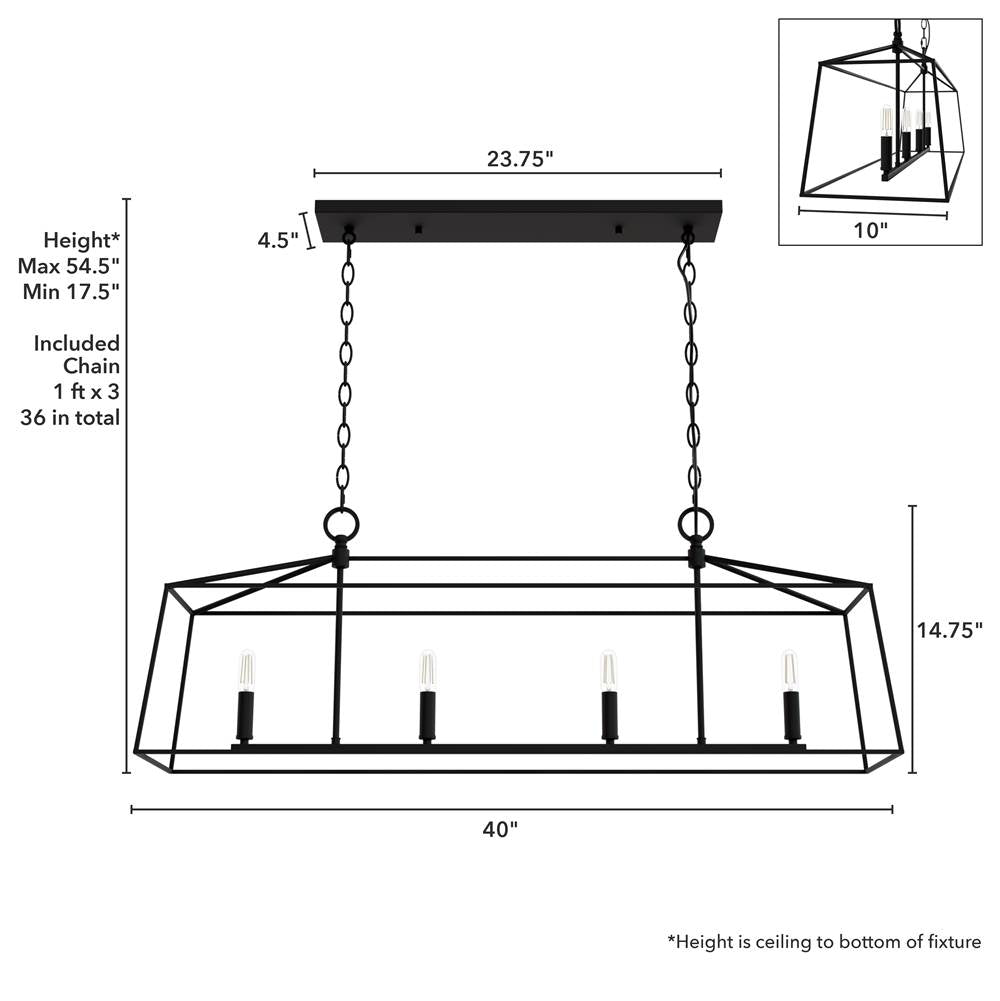 Hunter 13099 Flat Matte Black Hunter Fair Oaks Flat Matte Black 4 Light Chandelier Ceiling Light Fixture Image 4