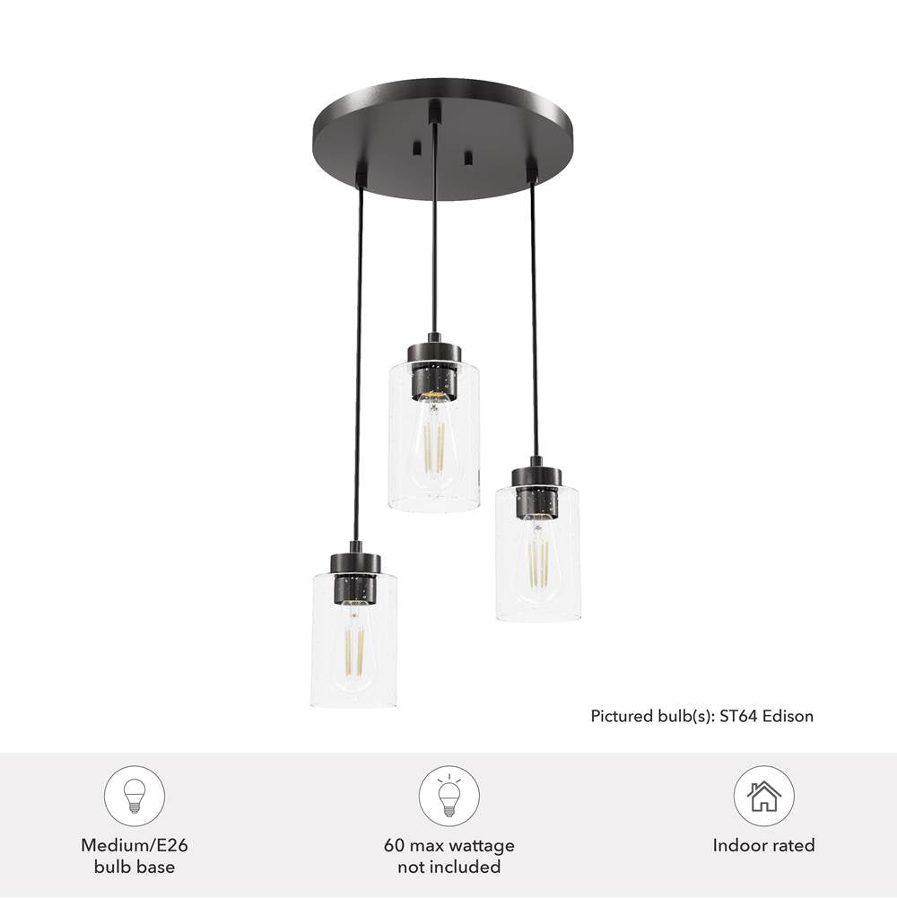 Hunter 13064 Noble Bronze Hartland Noble Bronze With Seeded Glass 3 Light Cluster Ceiling Light Fixture Image 3