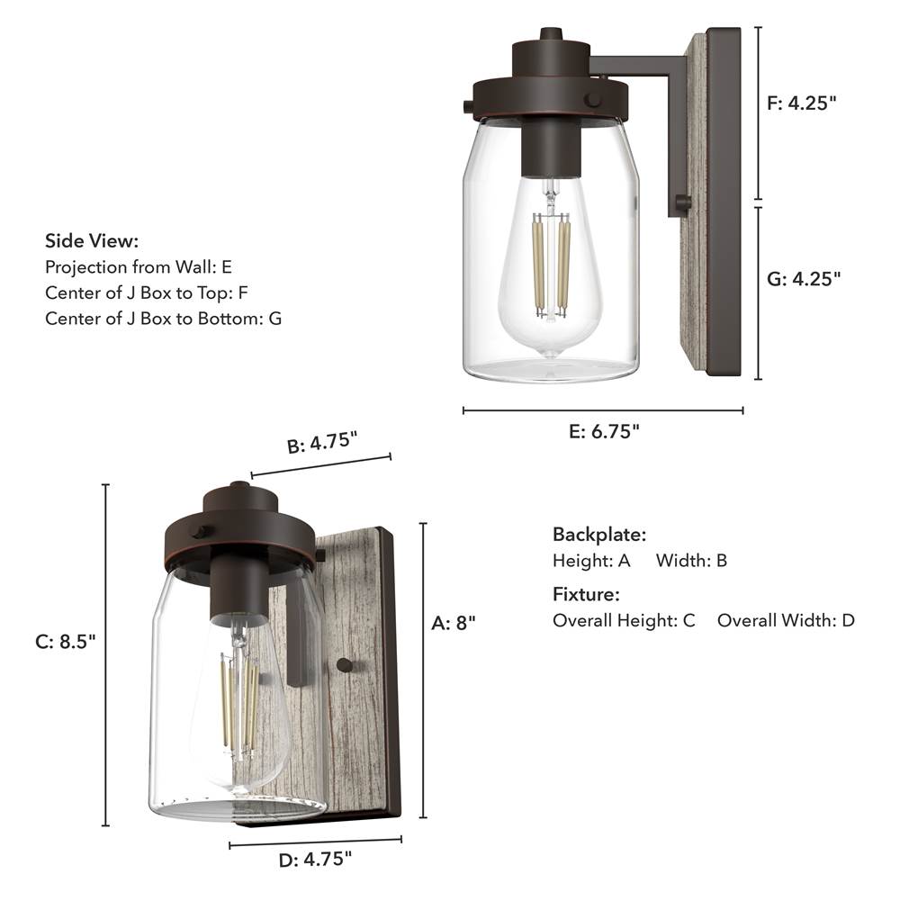 Hunter 48017 Onyx Bengal,Barnwood Devon Park Onyx Bengal And Barnwood With Clear Glass 1 Light Sconce Wall Light Fixture Image 3