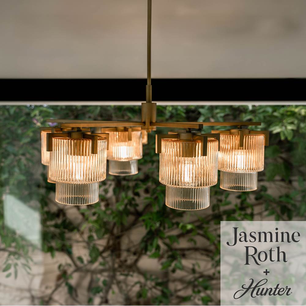Hunter 13138 Luxe Gold Ontario Luxe Gold With Amber Glass 5 Light Chandelier Ceiling Light Fixture Image 3