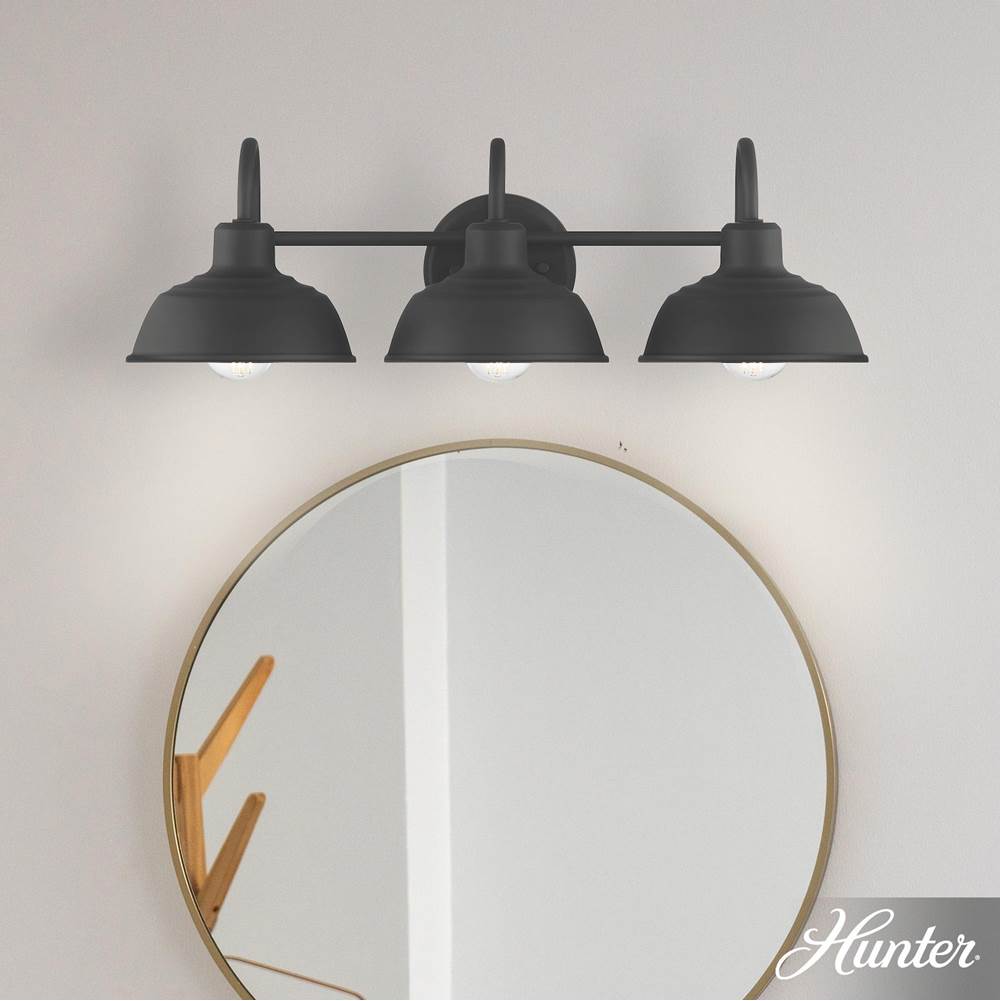 Hunter 48230 Matte Black Hunter Mill Valley Matte Black 3 Light Medium Bathroom Vanity Wall Light Fixture Image 8