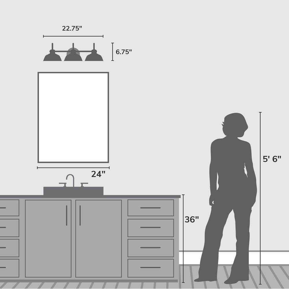 Hunter 48230 Matte Black Hunter Mill Valley Matte Black 3 Light Medium Bathroom Vanity Wall Light Fixture Image 7