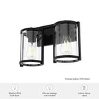 Hunter 48000 Matte Black Astwood Matte Black With Clear Glass 2 Light Vanity Wall Light Fixture Image 2