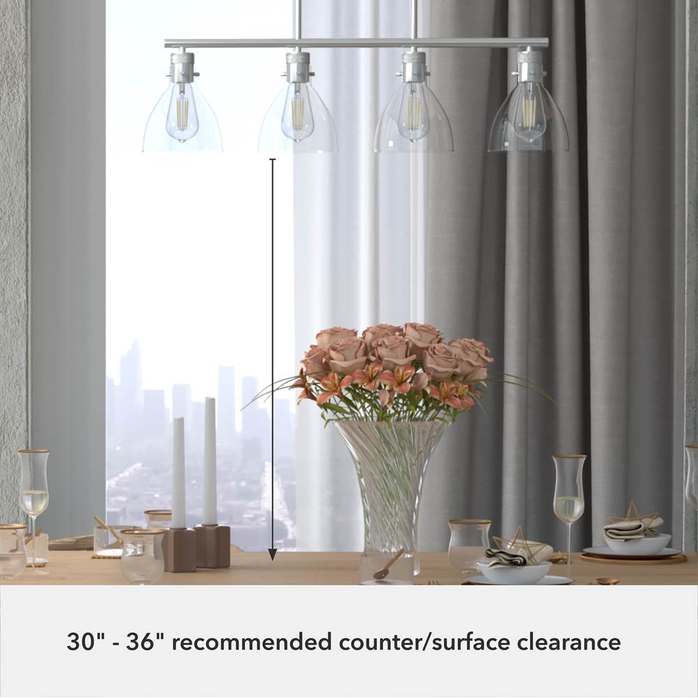 Hunter 48038 Brushed Nickel Van Nuys Brushed Nickel With Clear Glass 4 Light Chandelier Ceiling Light Fixture Image 2
