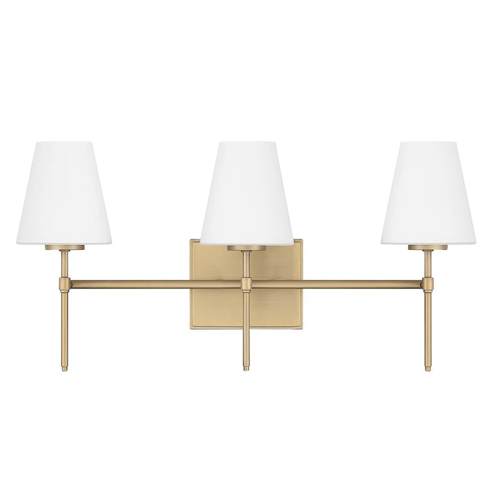 Hunter 13251 Luxe Gold,Cased White Glass Camelia Stem Jasmine Roth 3 Light Vanity Image 1
