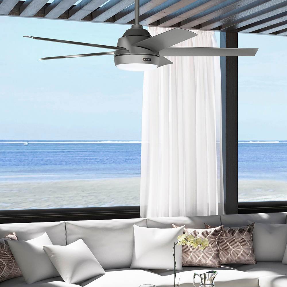 Hunter 52612 Matte Silver Hunter 52 Inch Skyflow Matte Silver Weathermax Indoor / Outdoor Ceiling Fan With Led Light Kit And Wall Control Image 3