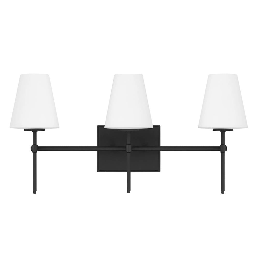 Hunter 13250 Matte Black,Cased White Glass Camelia Stem Jasmine Roth 3 Light Vanity Image 1