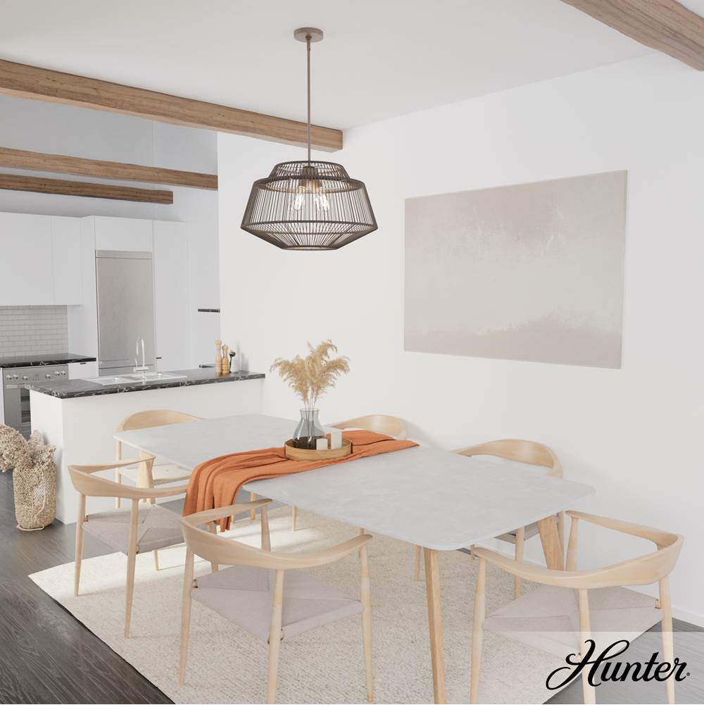 Hunter 13219 Sable Rattan Hunter Brookhollow Sable Rattan And Sable 4 Light Pendant Ceiling Light Fixture Image 6