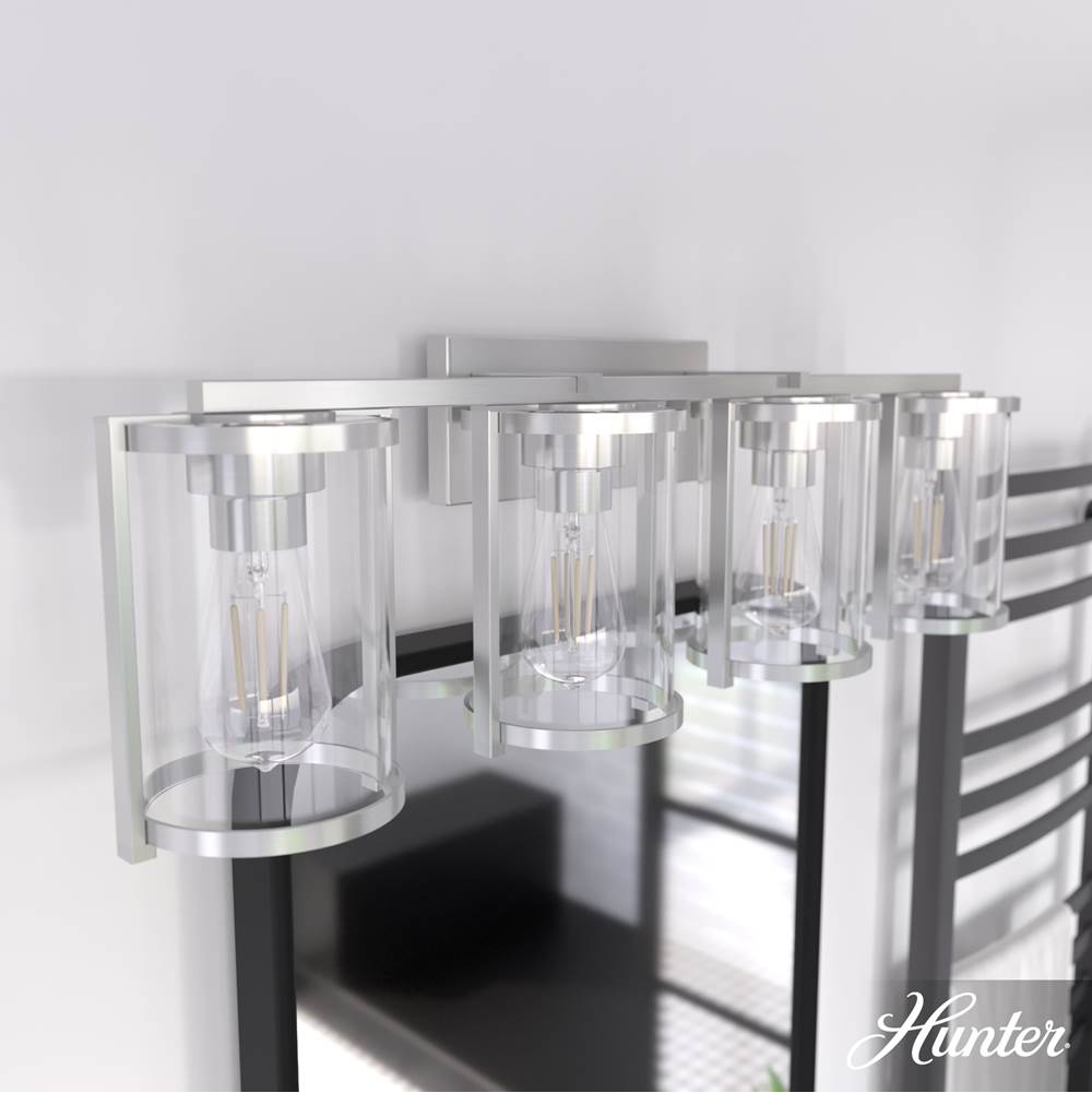 Hunter 48010 Brushed Nickel Astwood Brushed Nickel With Clear Glass 4 Light Vanity Wall Light Fixture Image 4