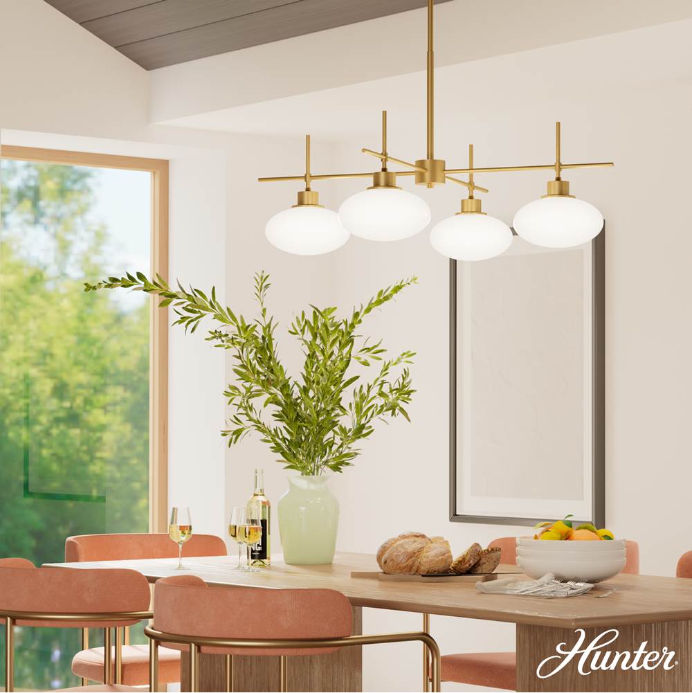 Hunter 13190 Luxe Gold Getty Luxe Gold With Cased White Glass 4 Light Chandelier Ceiling Light Fixture Image 3