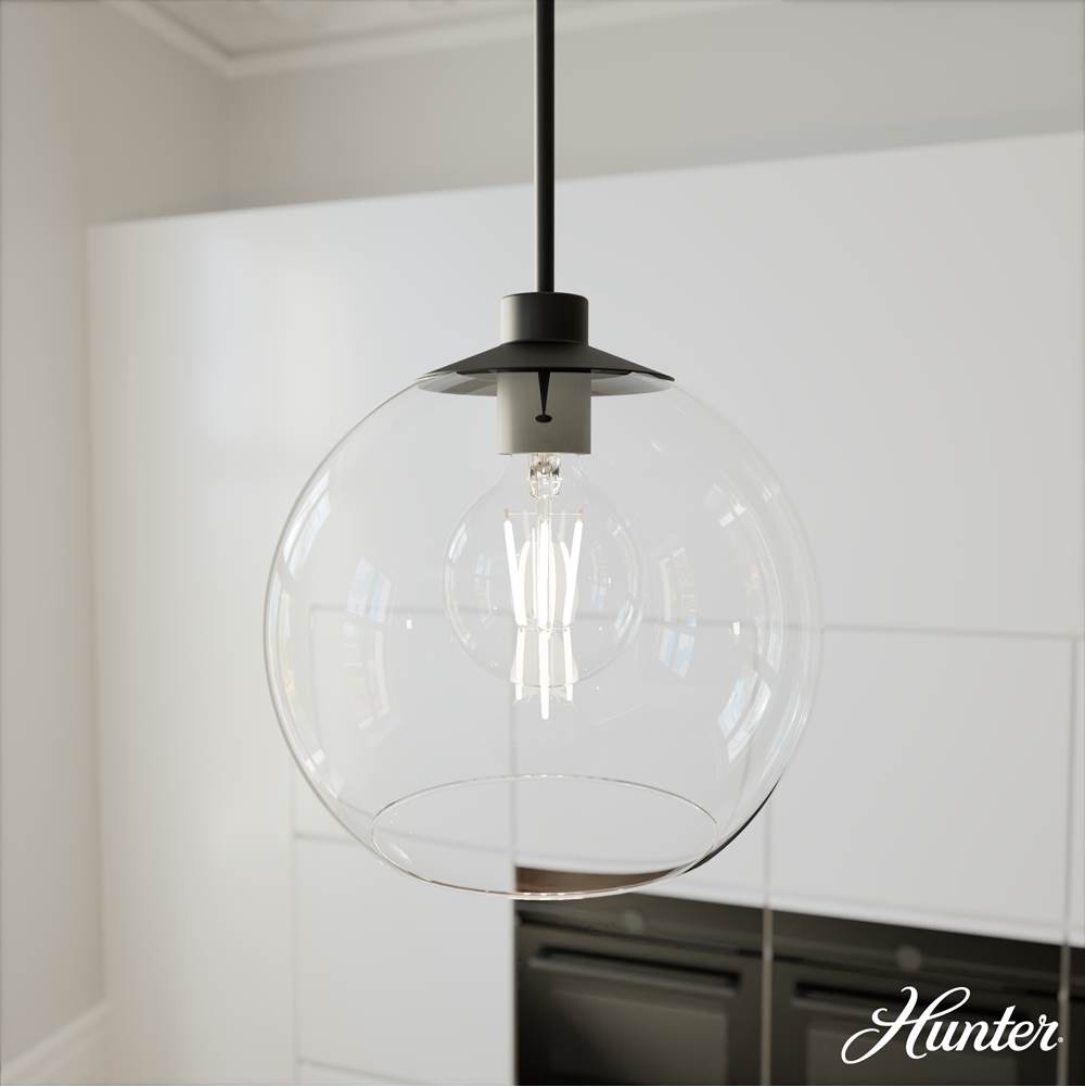 Hunter 19512 Matte Black Xidane Matte Black With Clear Glass 1 Light Pendant Ceiling Light Fixture Image 4