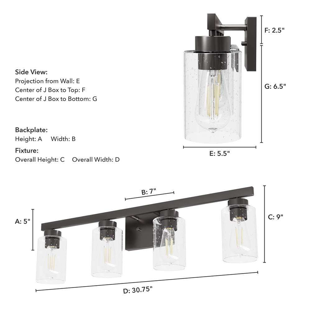 Hunter 13082 Noble Bronze Hartland Noble Bronze With Seeded Glass 4 Light Vanity Wall Light Fixture Image 3