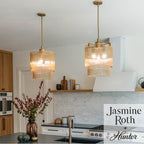 Hunter 13150 Luxe Gold Ontario Luxe Gold With Amber Glass 3 Light Pendant Ceiling Light Fixture Image 2