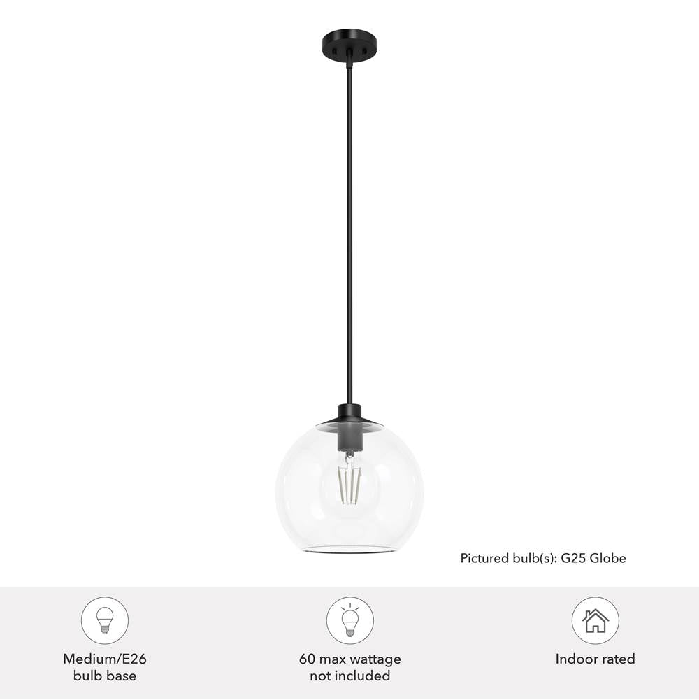 Hunter 19513 Matte Black Xidane Matte Black With Clear Glass 1 Light Pendant Ceiling Light Fixture Image 2