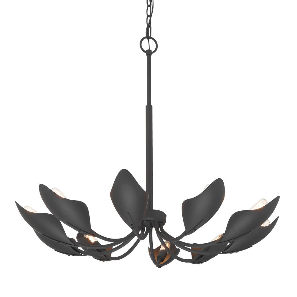 Hunter 48222 Matte Black Hunter Juneway Matte Black 10 Light Medium Chandelier Ceiling Light Fixture Image 1