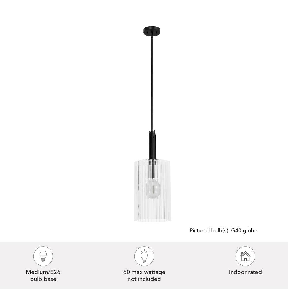 Hunter 45225 Matte Black Gatz Matte Black With Clear Fluted Glass 1 Light Pendant Ceiling Light Fixture Image 2