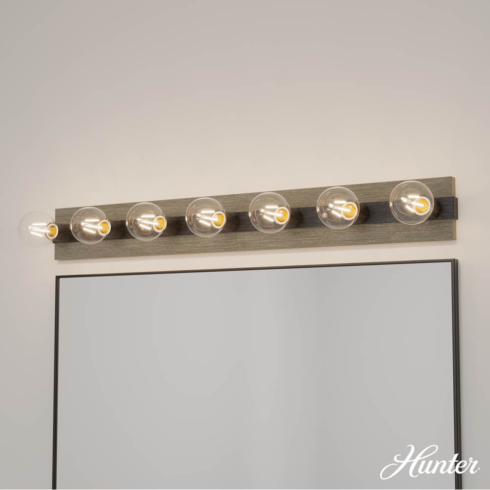 Hunter 13052 Brushed Iron,Barnwood Donelson Brushed Iron And Barnwood 7 Light Vanity Wall Light Fixture Image 4
