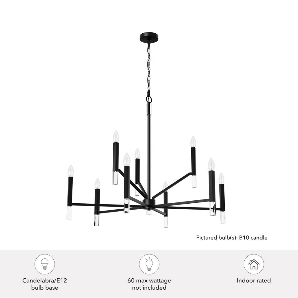 Hunter 45232 Matte Black Sunjai Matte Black 9 Light Chandelier Ceiling Light Fixture Image 2