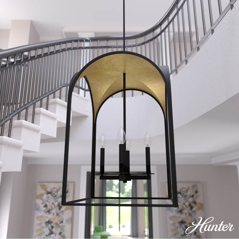 Hunter 19733 Natural Iron Hunter Dukestown Natural Iron And Gold Leaf 4 Light Pendant Ceiling Light Fixture Image 4
