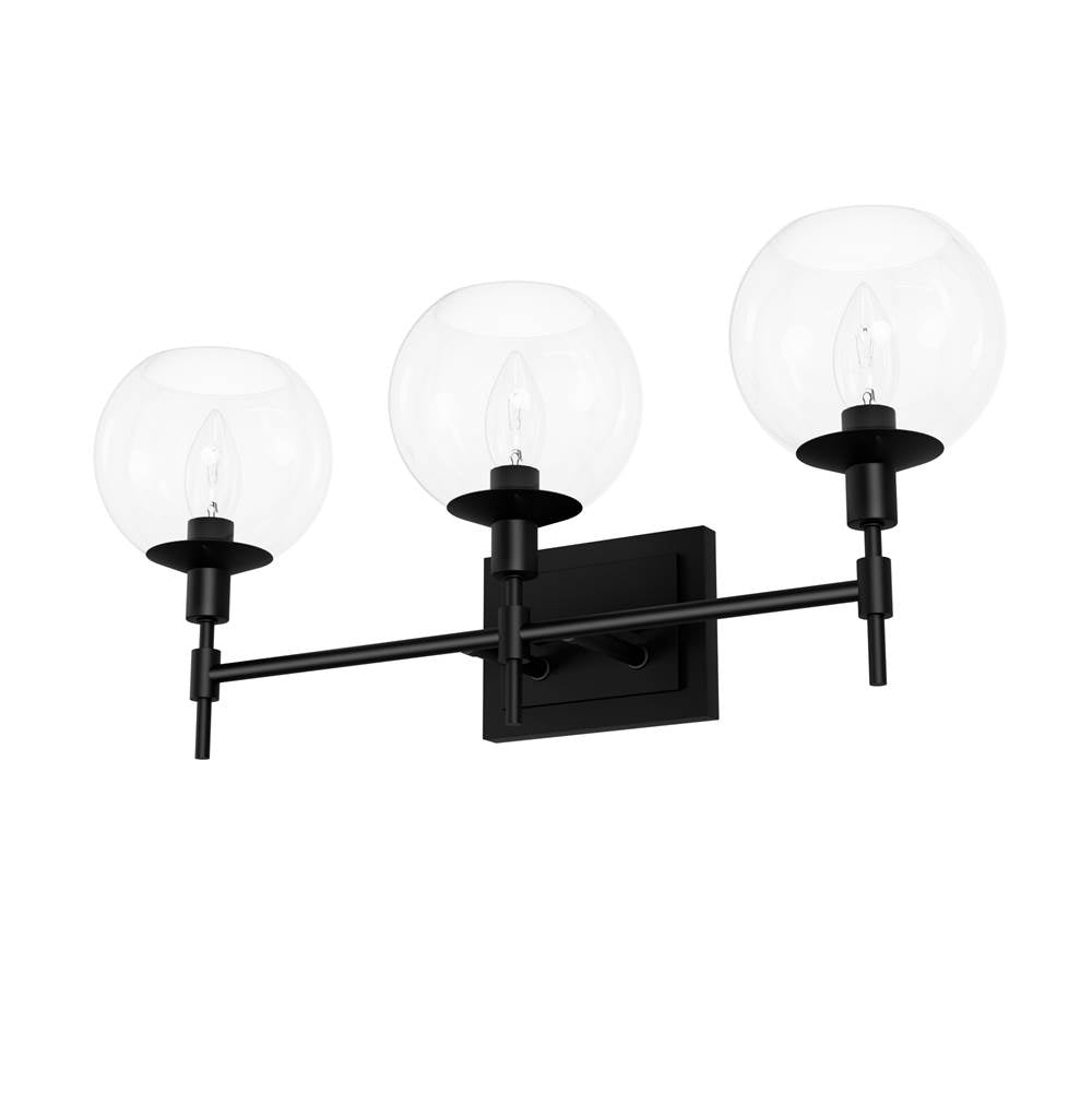 Hunter 19509 Matte Black Xidane Matte Black With Clear Glass 3 Light Bathroom Vanity Wall Light Fixture Image 1