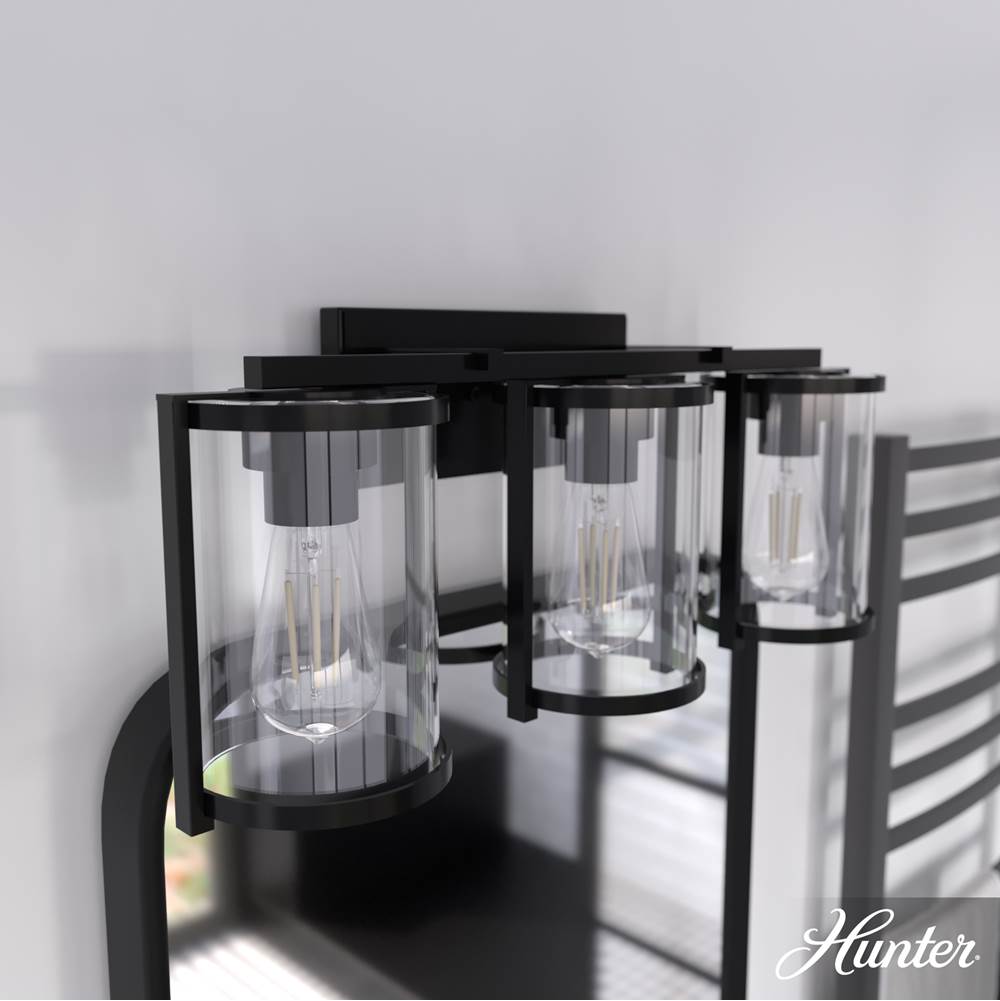 Hunter 48004 Matte Black Astwood Matte Black With Clear Glass 3 Light Vanity Wall Light Fixture Image 4