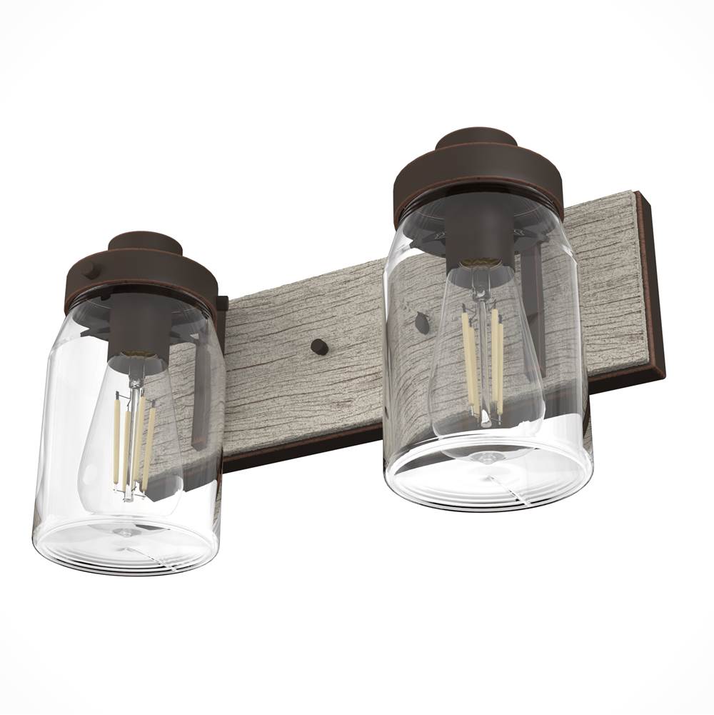Hunter 48018 Onyx Bengal,Barnwood Devon Park Onyx Bengal And Barnwood With Clear Glass 2 Light Vanity Wall Light Fixture Image 7