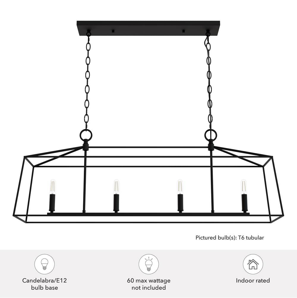 Hunter 13099 Flat Matte Black Hunter Fair Oaks Flat Matte Black 4 Light Chandelier Ceiling Light Fixture Image 3