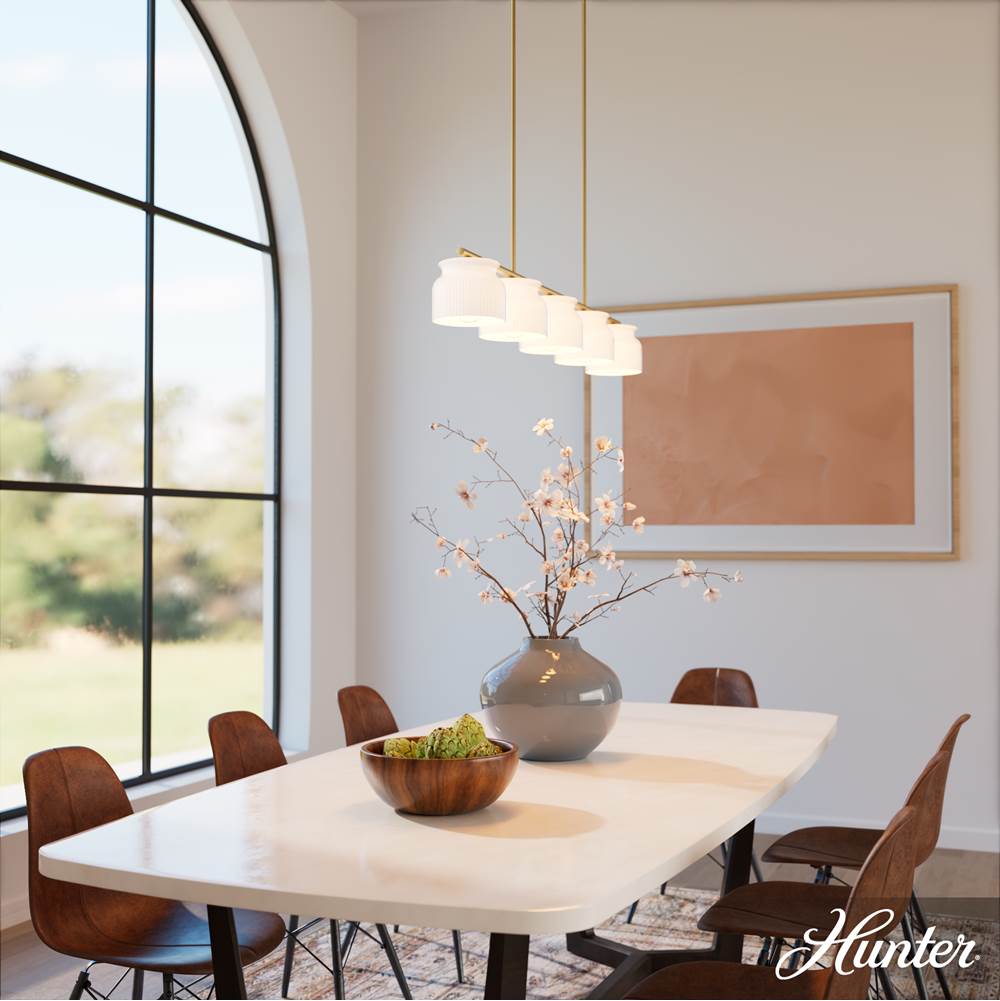 Hunter 13180 Luxe Gold Harlowe Luxe Gold With Cased White Glass 5 Light Chandelier Ceiling Light Fixture Image 3