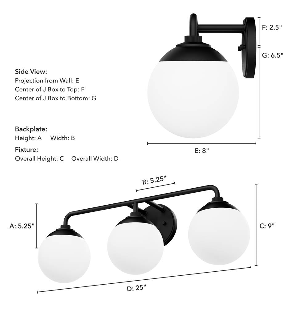 Hunter 45226 Matte Black Hepburn Matte Black With Cased White Glass 3 Light Bathroom Vanity Wall Light Fixture Image 3
