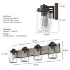 Hunter 48023 Onyx Bengal,Barnwood Devon Park Onyx Bengal And Barnwood With Clear Glass 4 Light Vanity Wall Light Fixture Image 3